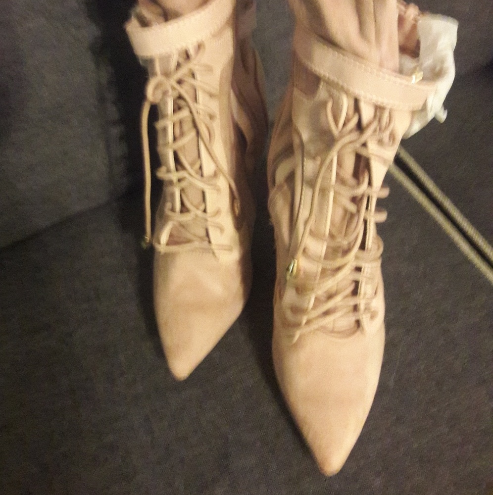 Light pink high heel knee boots